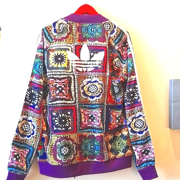 Adidas x FARM Rio HTF RARE Bomber Faux Crochet Patchwork Track Workout Jacket M - Picture 6 of 15